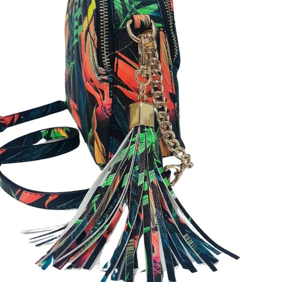 ALDO CROSSBODY HANDBAG TROPICAL BLACK AND FLORAL PURSE NEW - Picture 3 of 7